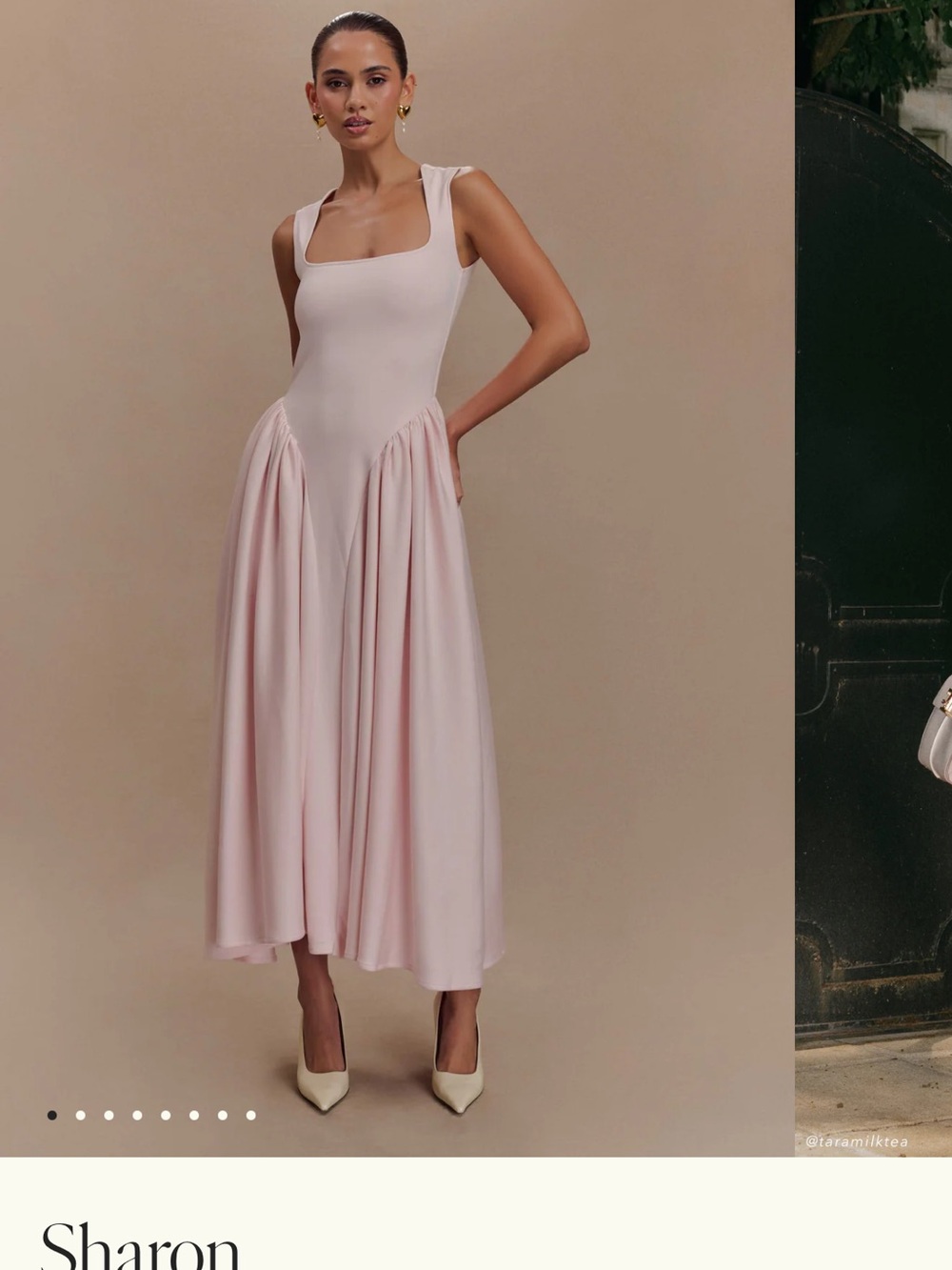 Meshki Soft Pink Square-Neck Midi Dress